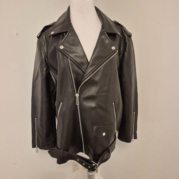 Missguided UK Size 12 Black Aviator Zippered Biker Faux Jacket New - Picture 9 of 13